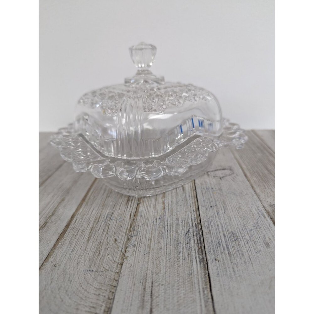 Butter Glass Compote Covered Candy Dish Daisy Button EAPG Bryce Bros Fashion